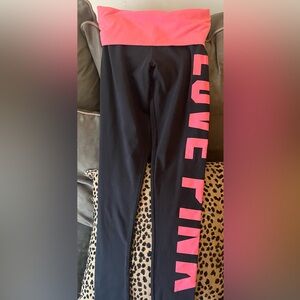 PINK Victoria's Secret Black Leggings with Pink Lettering
